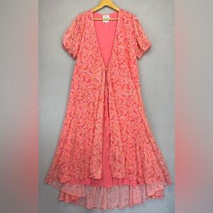 Lili Sidonio Pink Long Cross Body Wrap Maxi Dress Sz Med Paisley Boho Layered